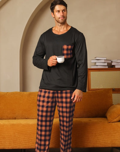 Ice Silk Long Sleeve Long Pants Men's Pajama Set