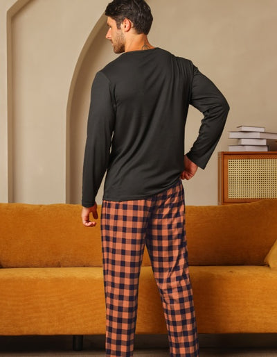 Ice Silk Long Sleeve Long Pants Men's Pajama Set