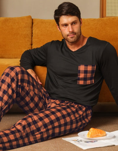 Ice Silk Long Sleeve Long Pants Men's Pajama Set