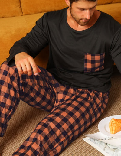 Ice Silk Long Sleeve Long Pants Men's Pajama Set
