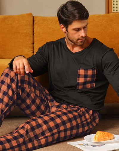 Ice Silk Long Sleeve Long Pants Men's Pajama Set