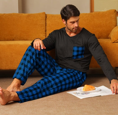 Ice Silk Long Sleeve Long Pants Men's Pajama Set